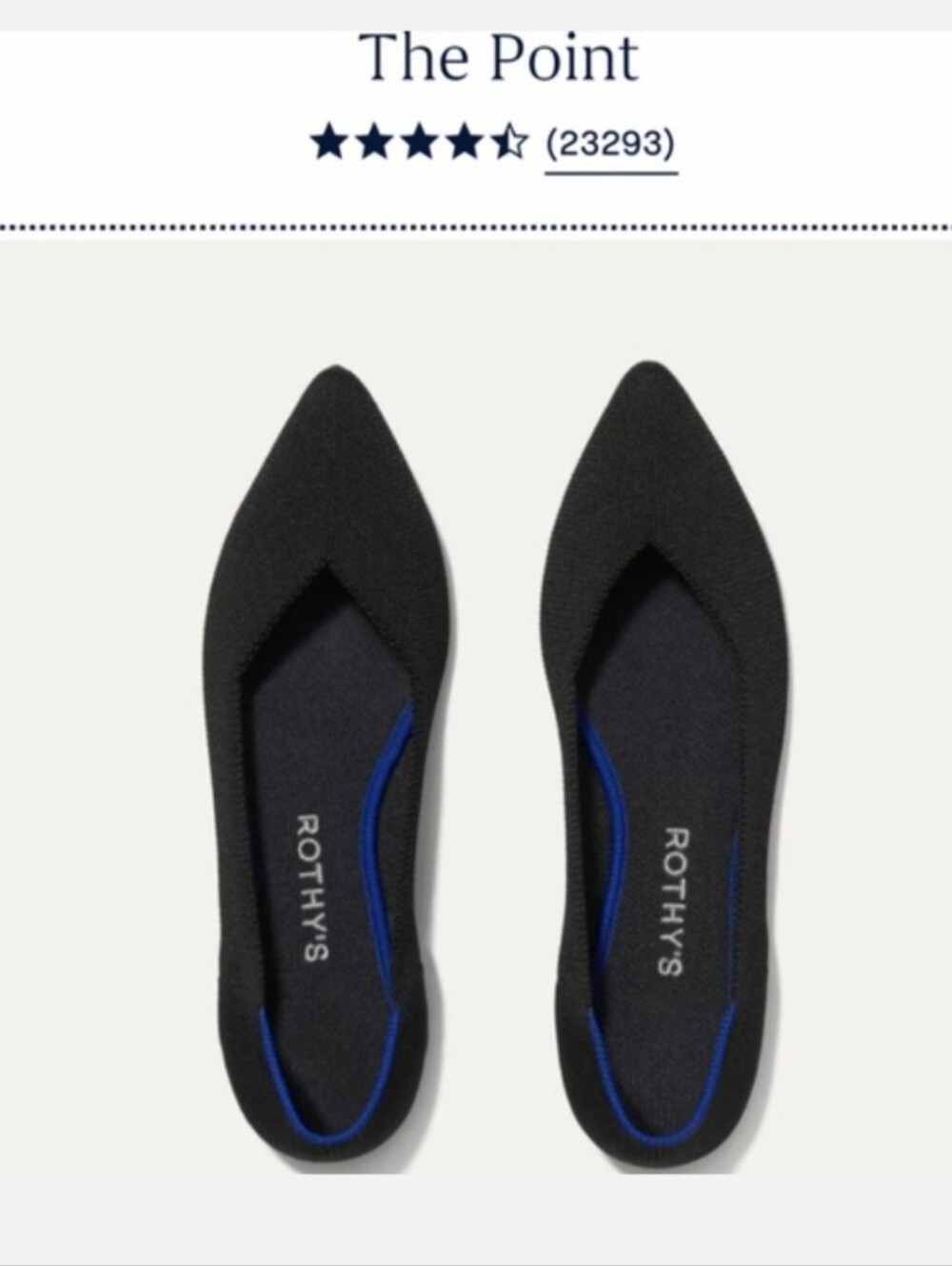 Rothy's Pointed Toe Flats in Black with Blue Trim